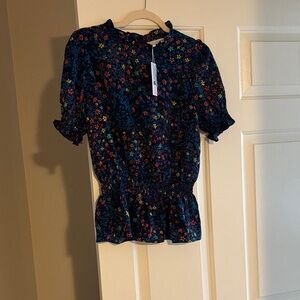Baltic Born Navy Floral Smocked Peplum Top